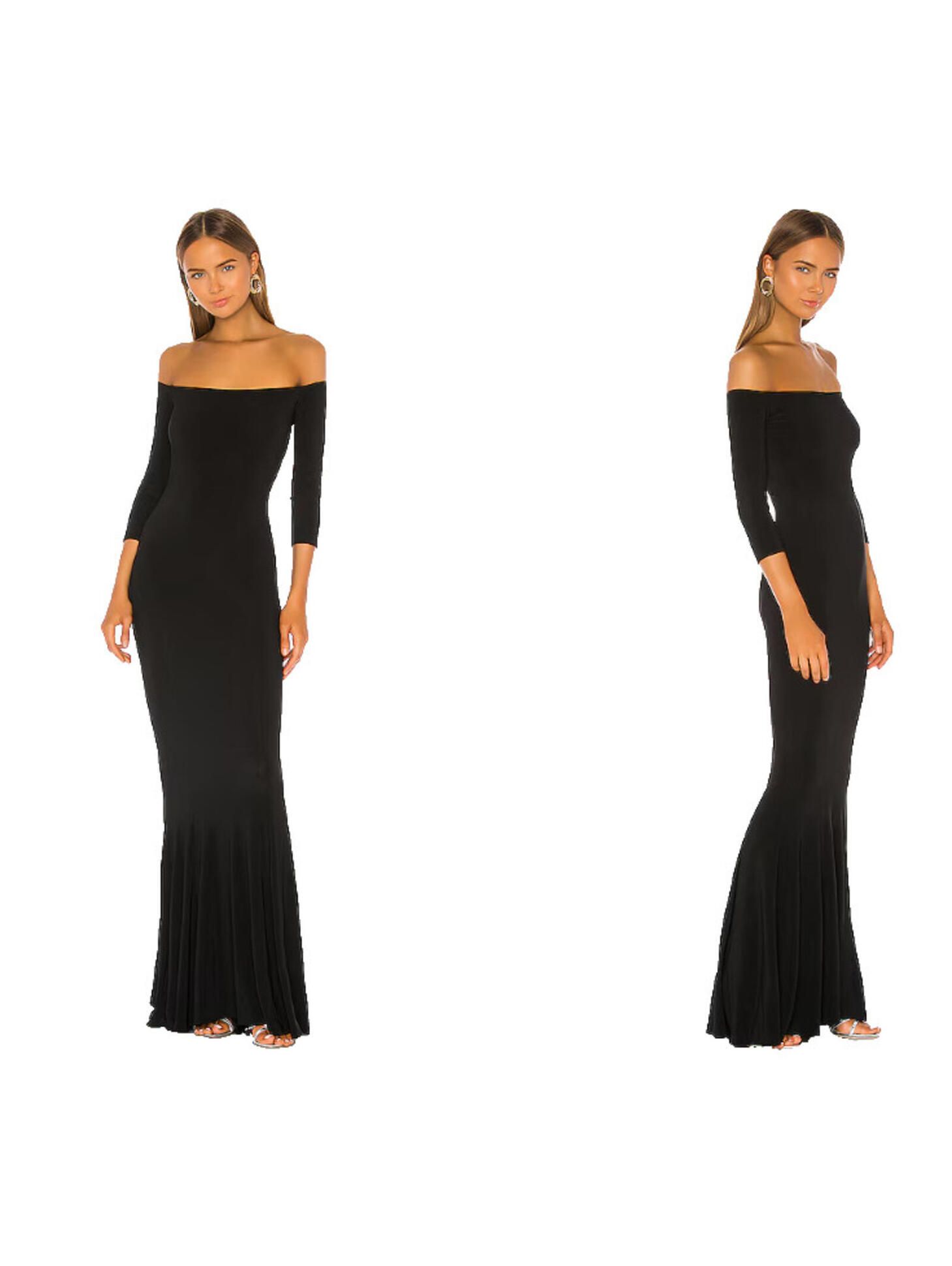 Norma Kamali Off The Shoulder Fishtail Gown Dress Black Size L Nwt $350msrp